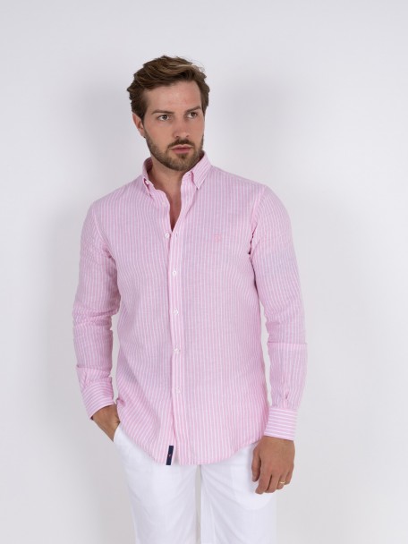 Camisa de linho e algodão padrão riscas Camisa de linho e algodão padrão riscas