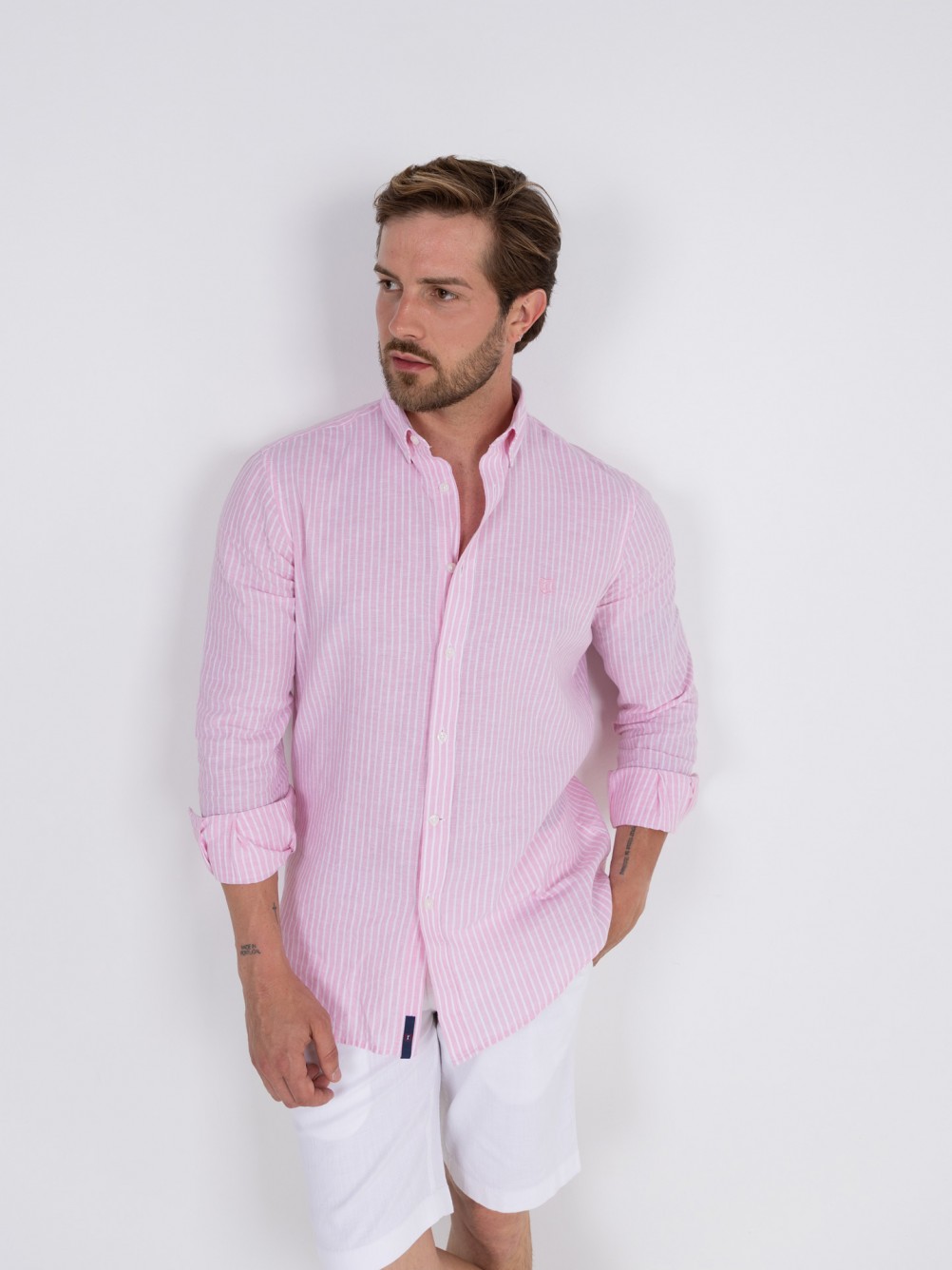 Stripes pattern linen cotton shirt