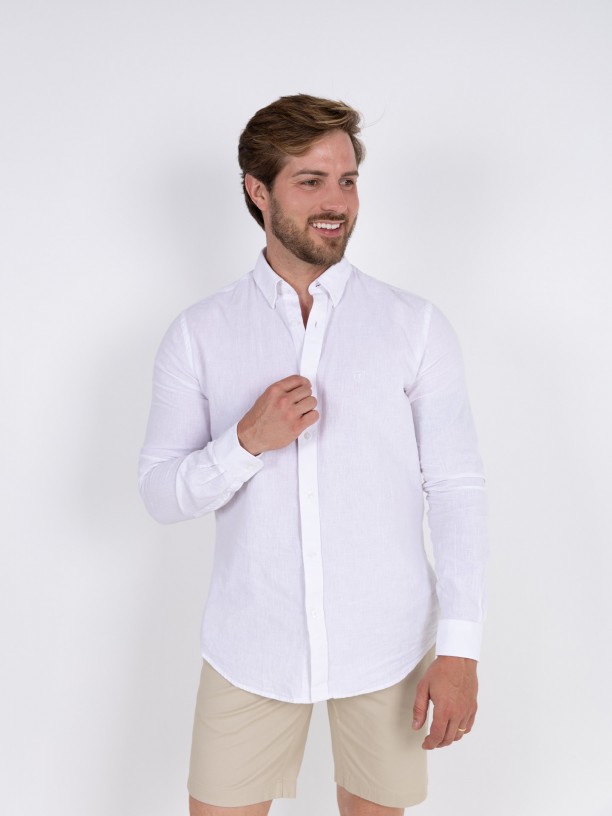 Plain cotton and linen shirt