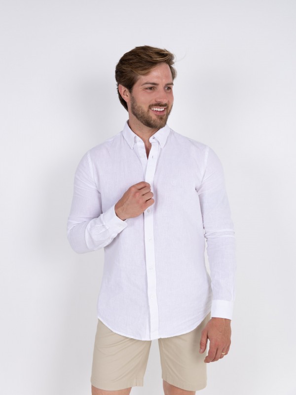 Camisa lisa de algodo e linho