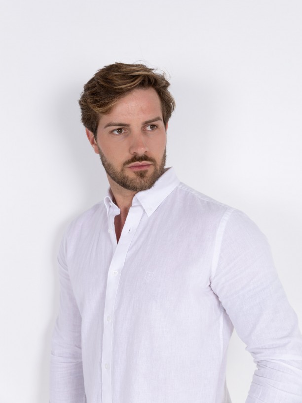 Plain cotton and linen shirt