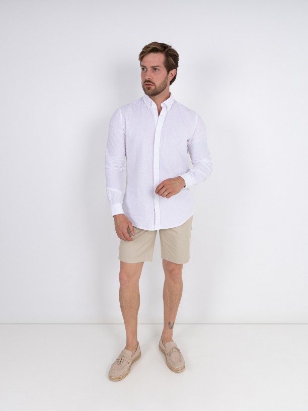 Plain cotton and linen shirt
