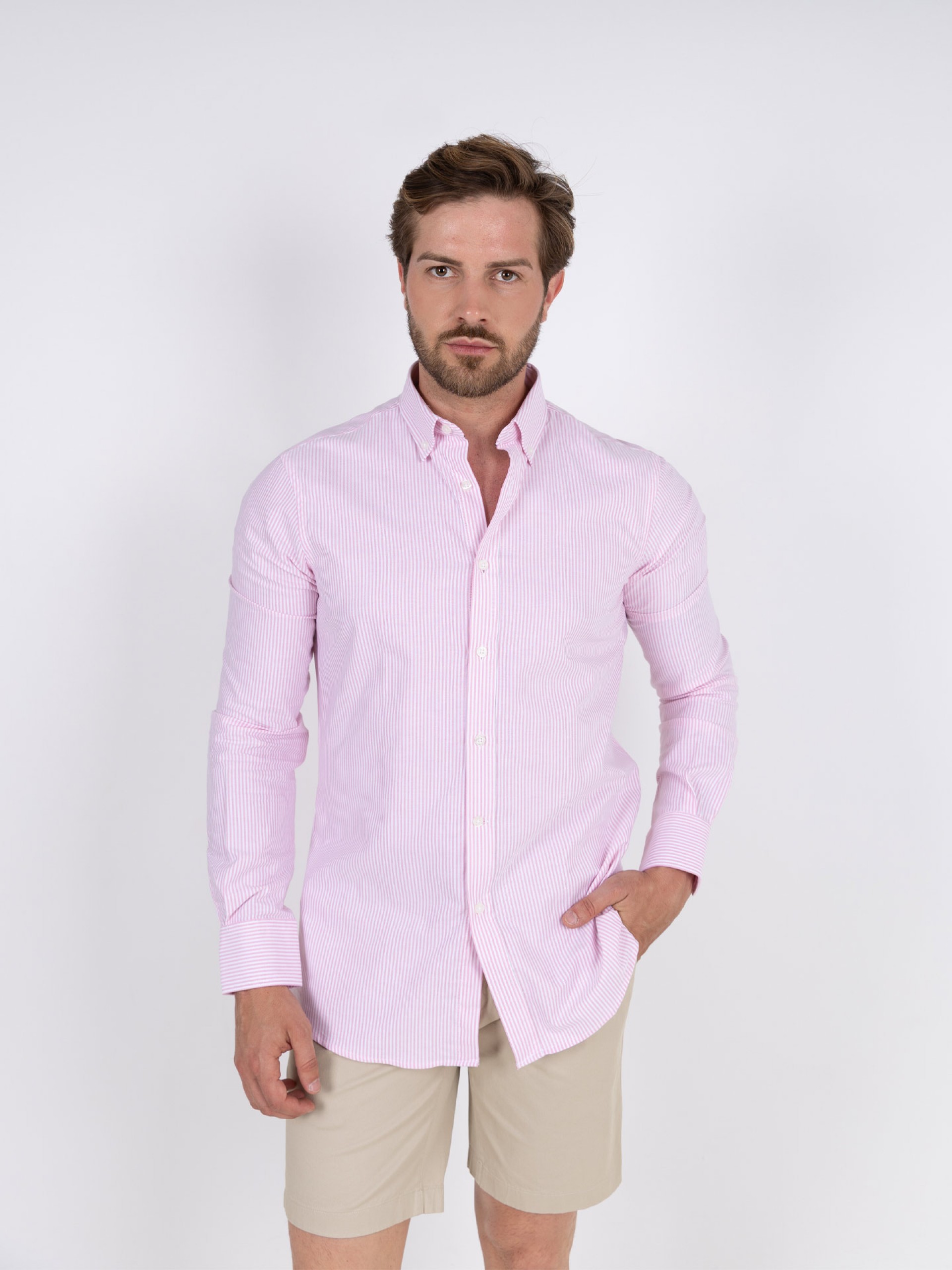 Camisa de algodão às riscas