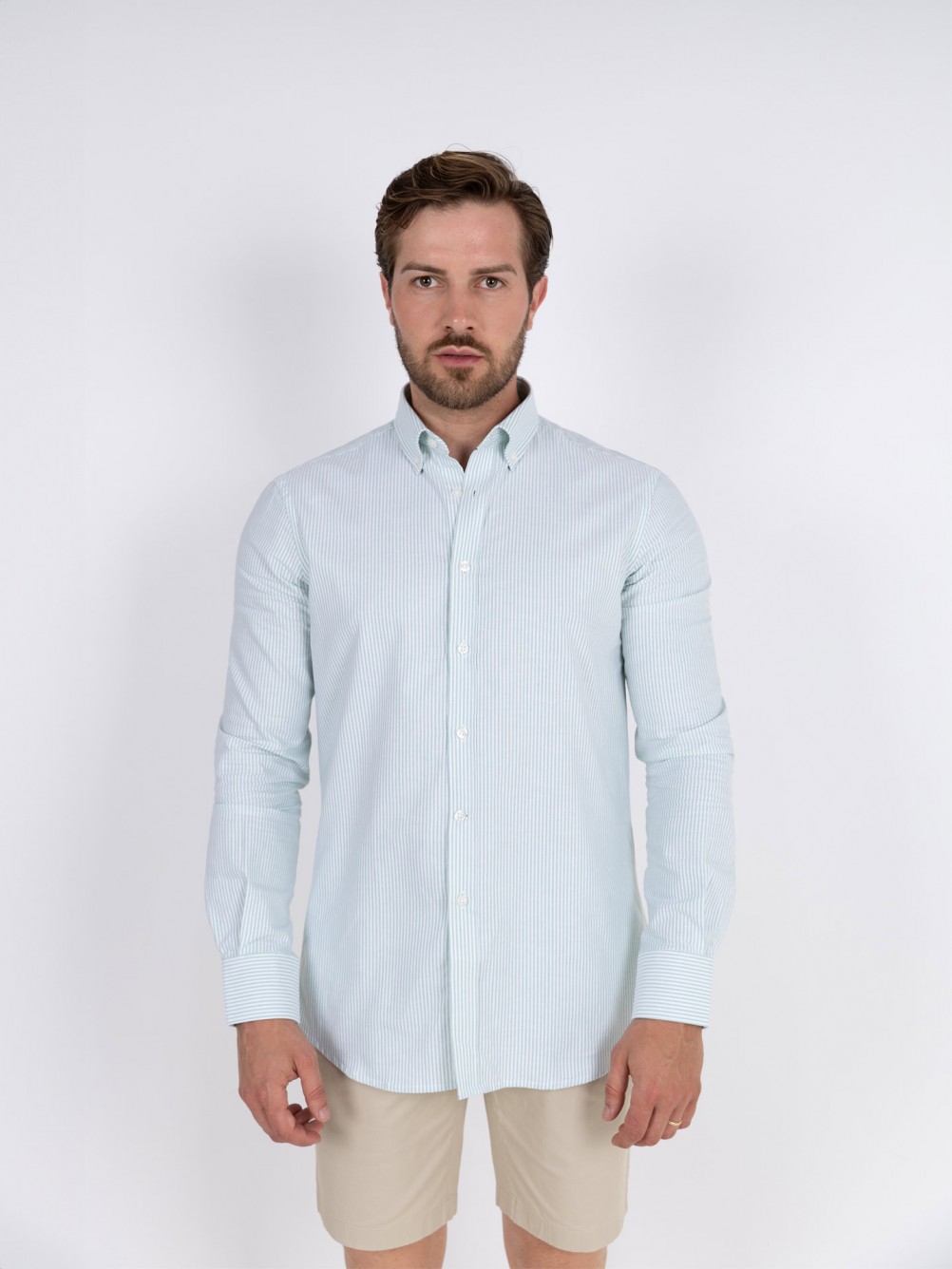 Camisa de algodão às riscas
