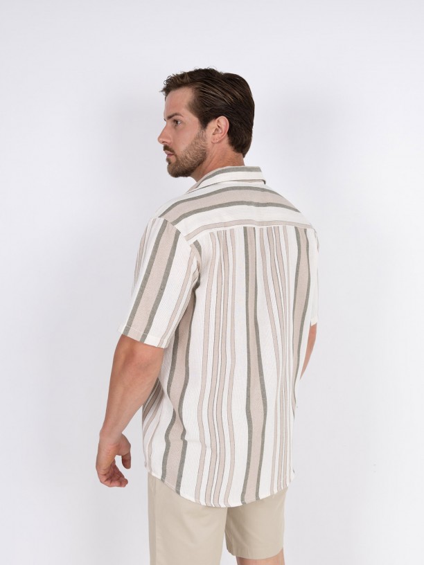 Short-sleeved casual and linen-effect finish