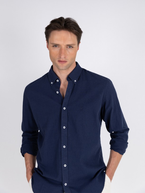 Plain cotton and linen shirt