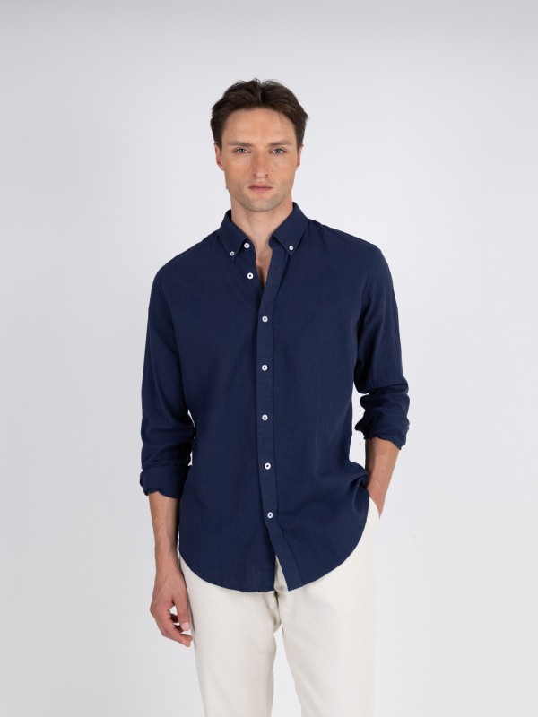 Plain cotton and linen shirt