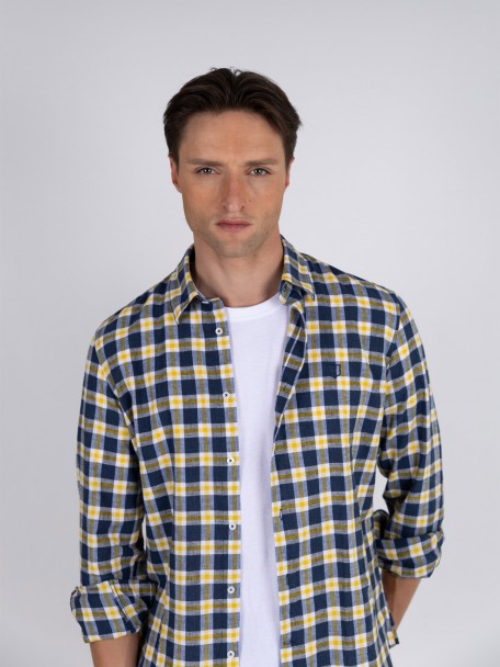 Camisa de algodão padrão xadrez Camisa de algodão padrão xadrez