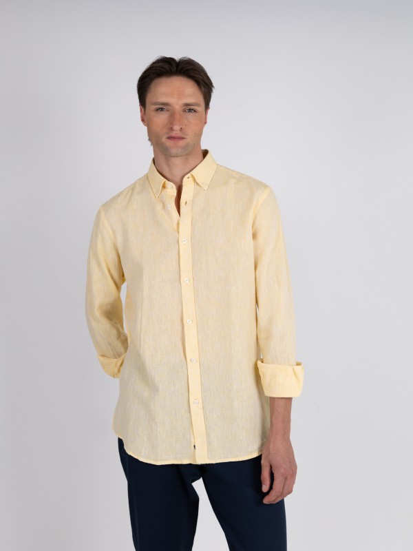 Camisa lisa de algodn y lino