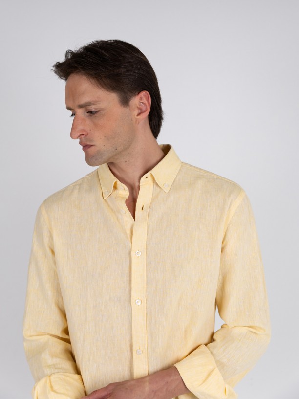 Camisa lisa de algodão e linho Camisa lisa de algodão e linho