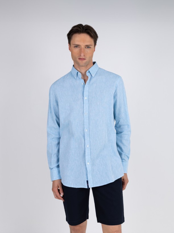 Camisa lisa de algodón y lino Camisa lisa de algodón y lino