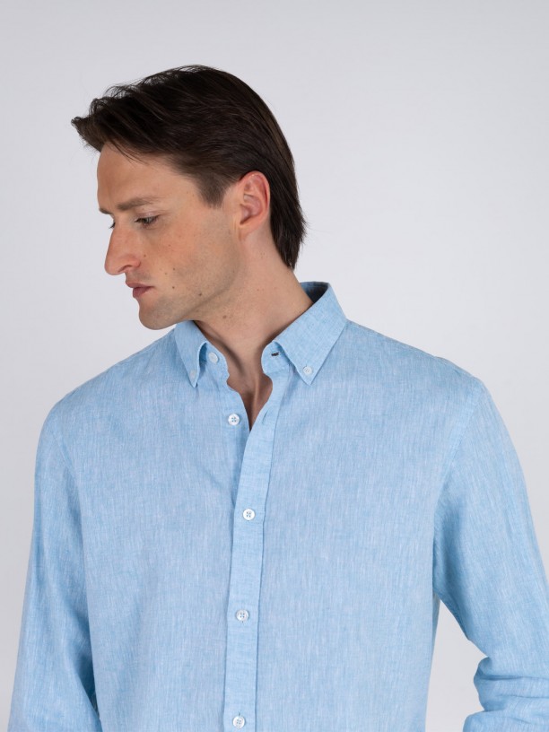 Camisa lisa de algodón y lino Camisa lisa de algodón y lino