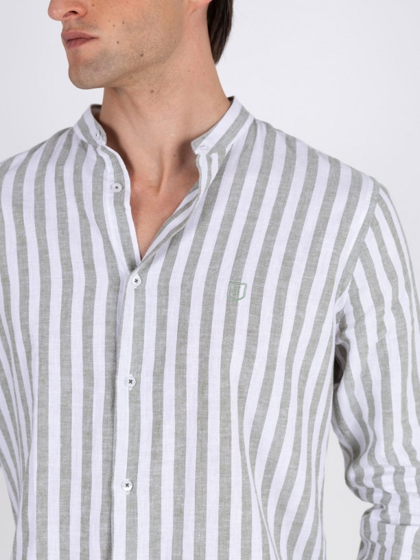 Camisa de lino y algodn cuello mao