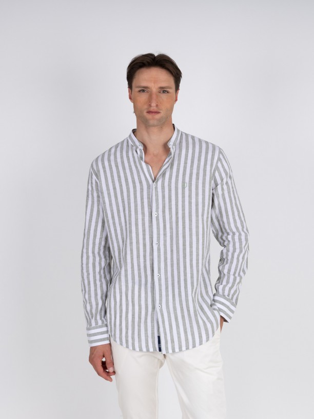 Camisa de lino y algodn cuello mao