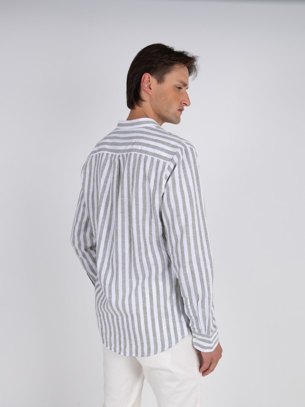 Camisa de lino y algodn cuello mao