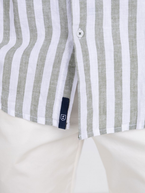 Camisa de lino y algodn cuello mao