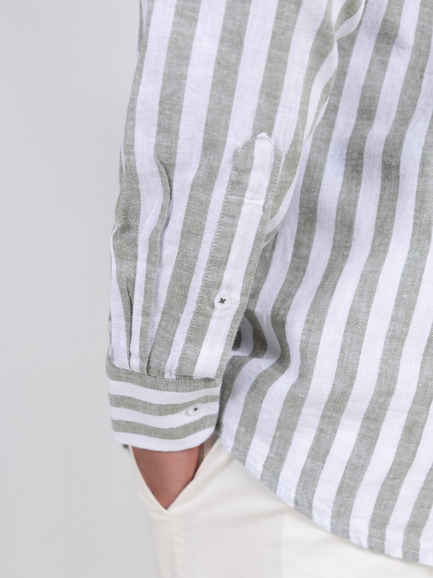 Camisa de lino y algodn cuello mao