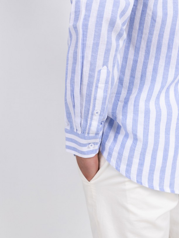 Mao collar linen cotton shirt
