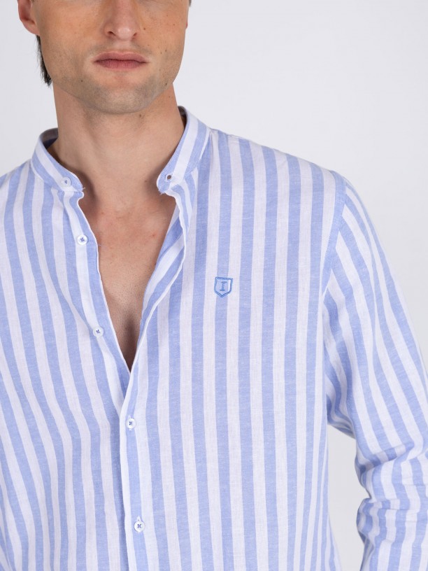 Mao collar linen cotton shirt