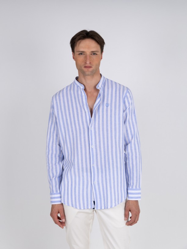 Mao collar linen cotton shirt
