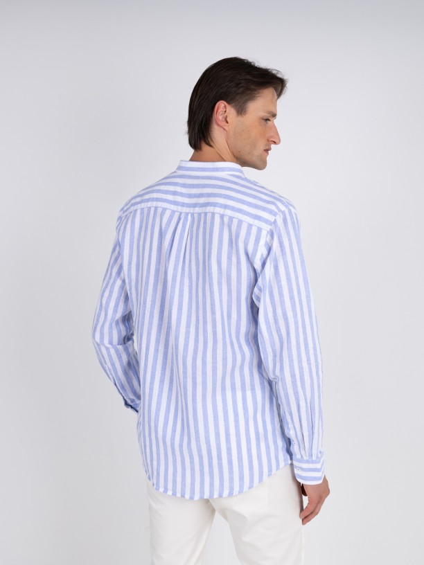 Mao collar linen cotton shirt
