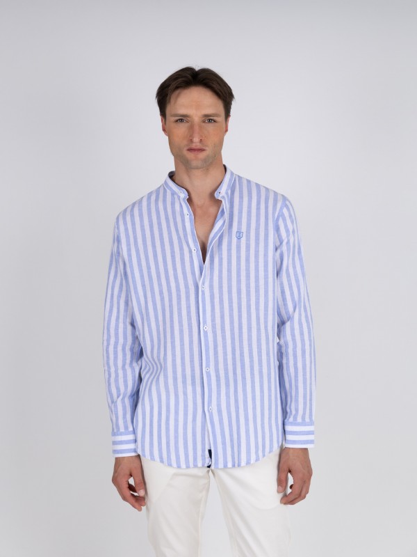Mao collar linen cotton shirt