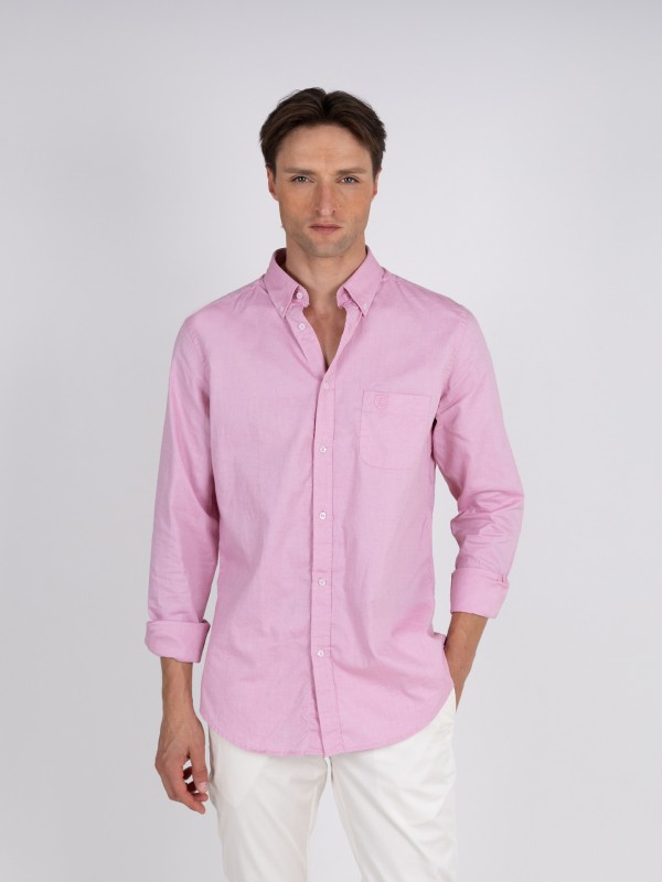 Camisa lisa de algodn con bolsillo