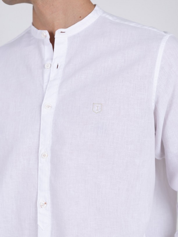 Camisa de lino y algodn cuello mao