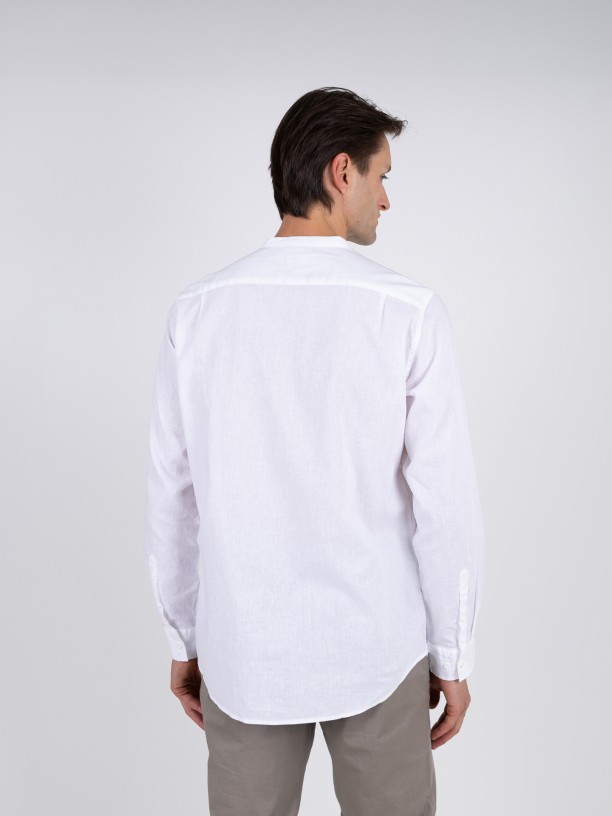Camisa de lino y algodn cuello mao