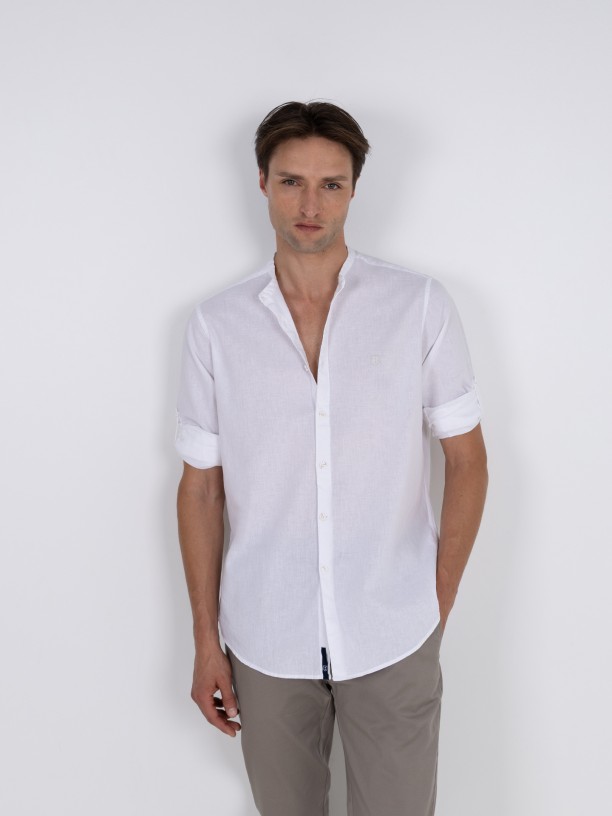 Camisa de lino y algodn cuello mao