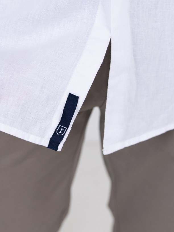 Camisa de lino y algodn cuello mao