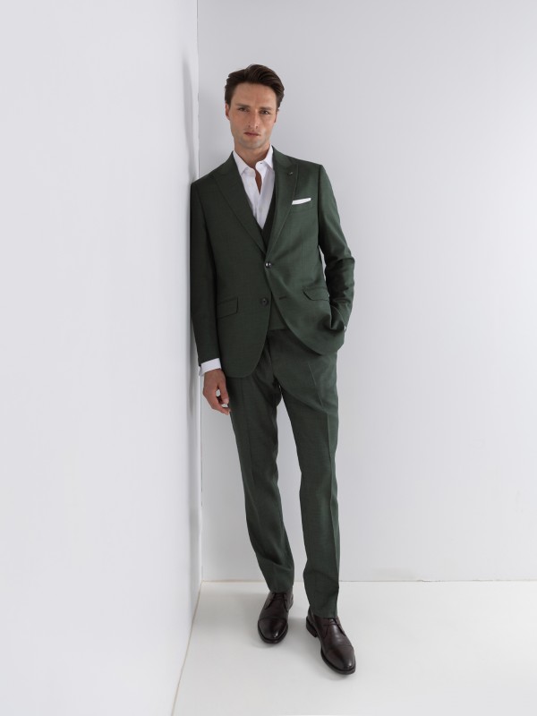 Traje liso de corte slim con chaleco
