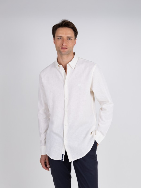 Camisa lisa de linho e algodo
