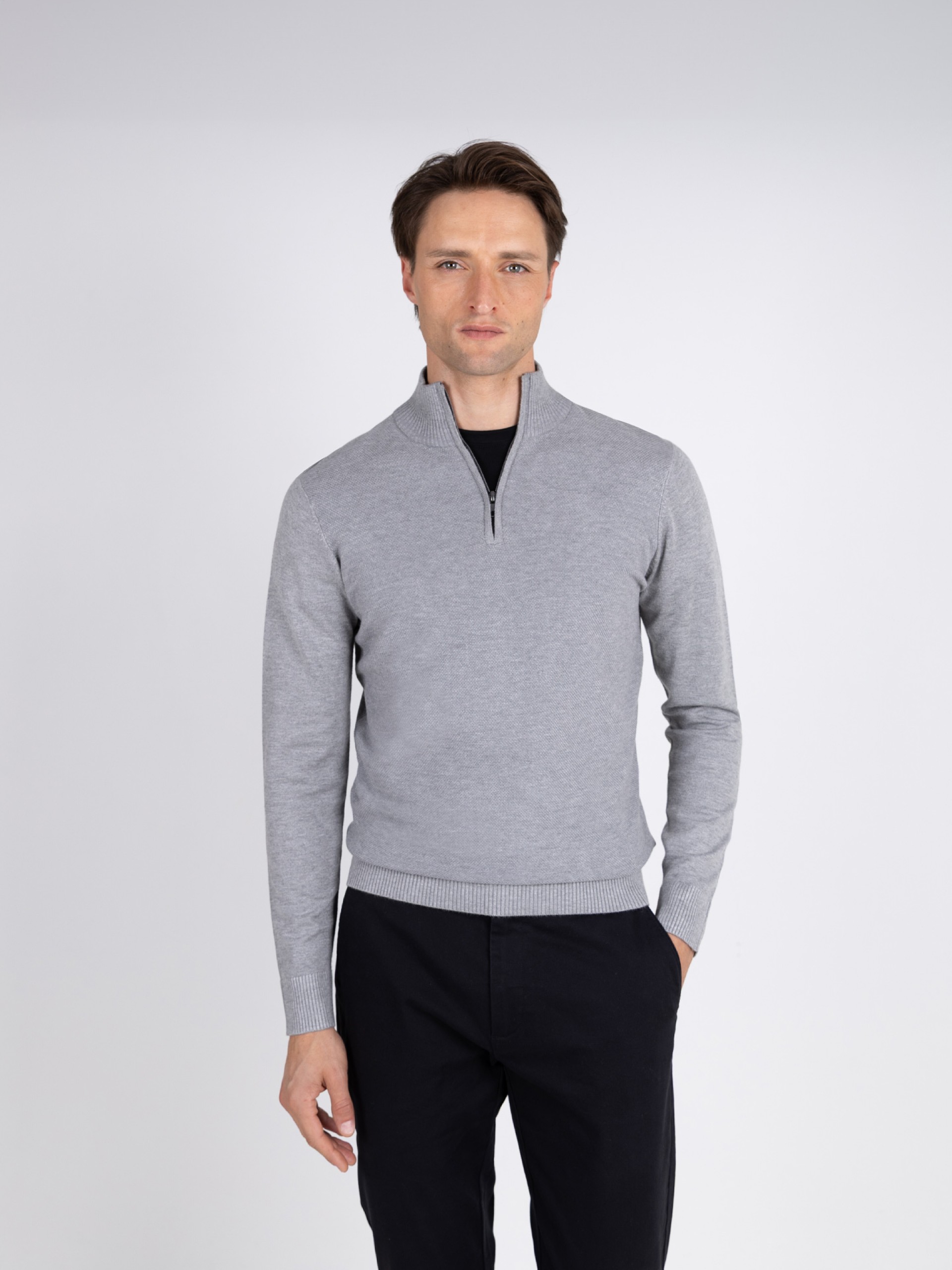 Camisola de malha meio fecho por zip