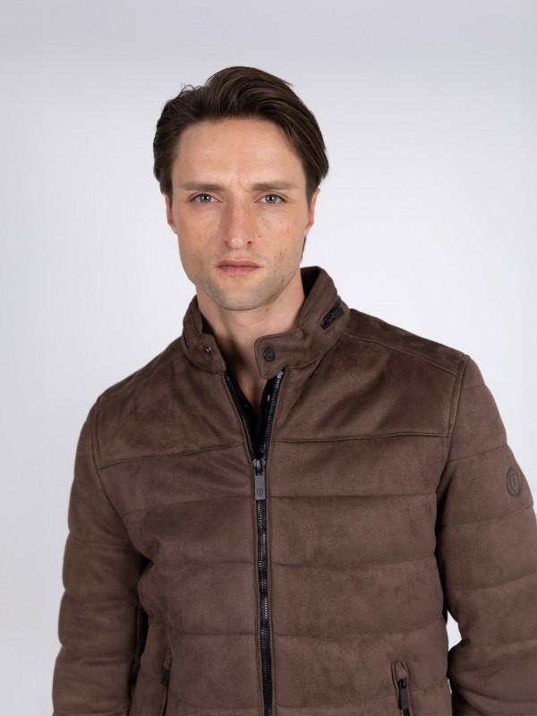 Quilted jacket with suede effect Quilted jacket with suede effect