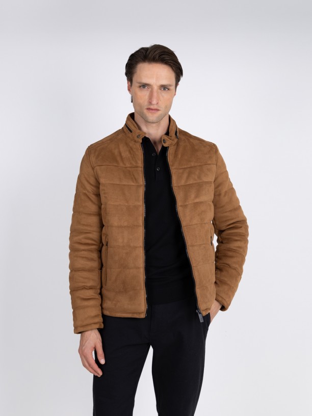 Quilted jacket with suede effect