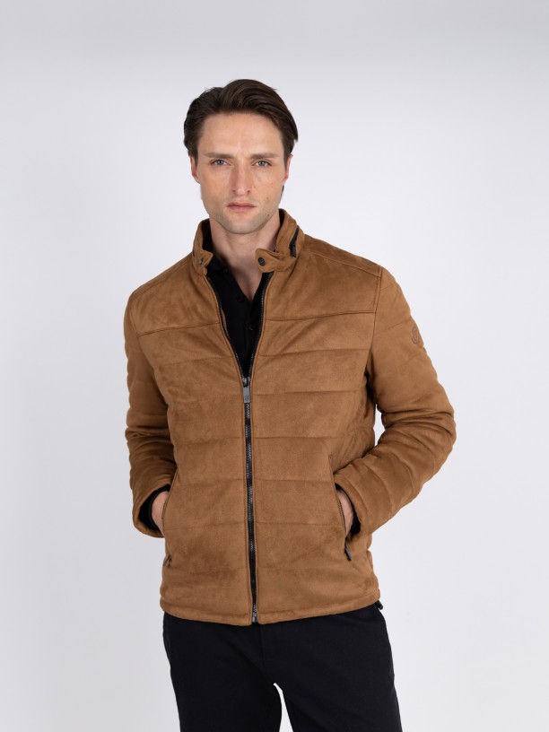 Quilted jacket with suede effect