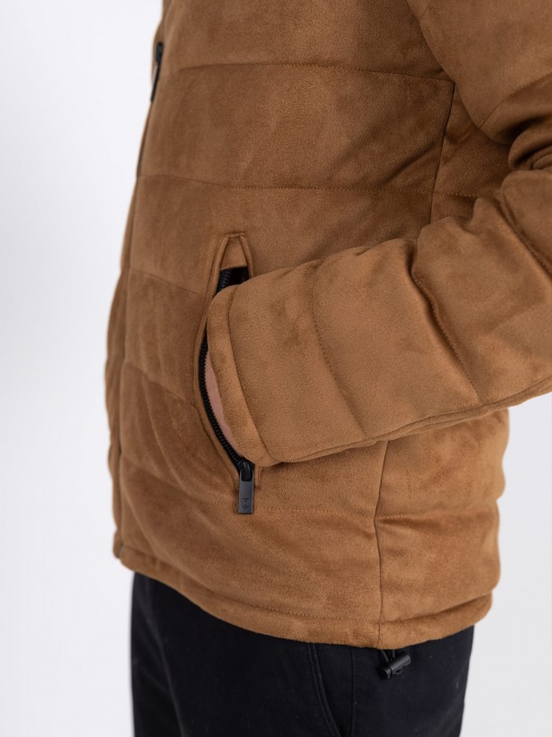 Quilted jacket with suede effect