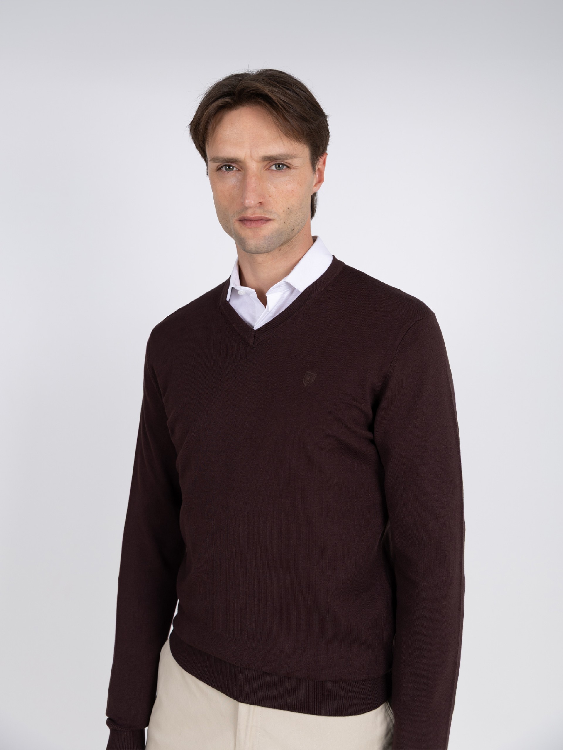 Camisola de malha decote em V