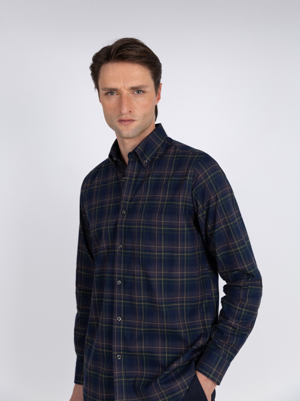 Camisa de algodão padrão xadrez