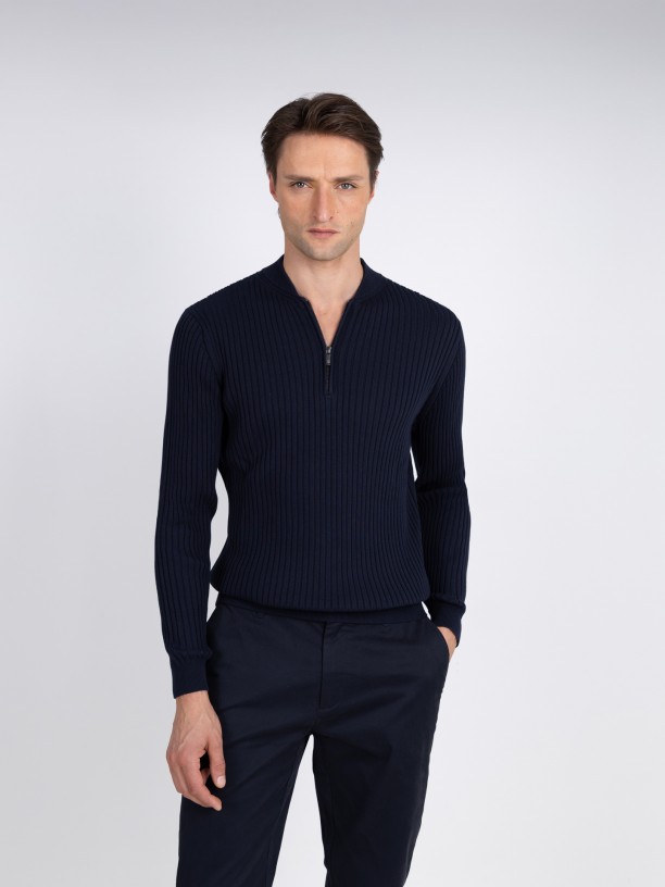 Camisola de malha meio fecho