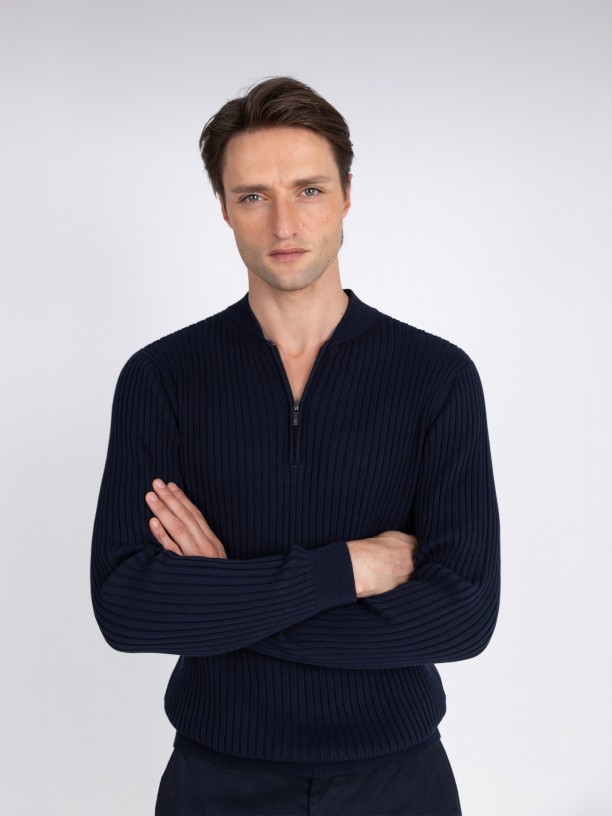 Camisola de malha meio fecho