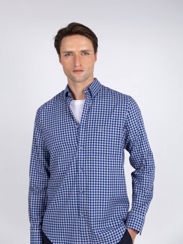 Camisa de algodão padrão xadrez Camisa de algodão padrão xadrez