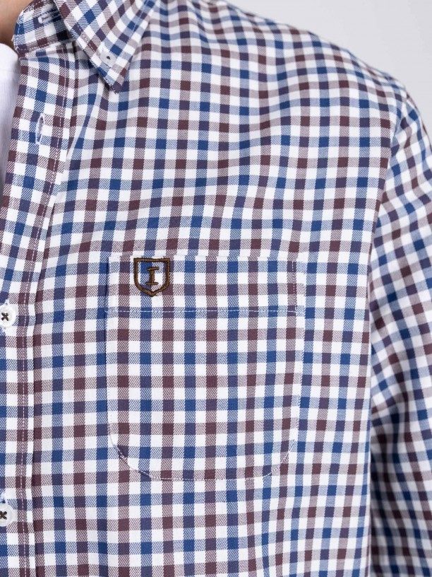 Camisa Casual de Algodn - Estampado de Cuadros