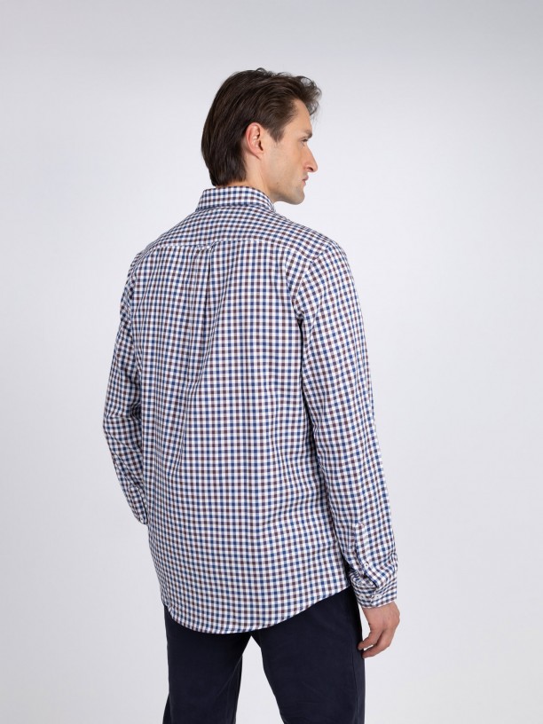 Camisa Casual de Algodn - Estampado de Cuadros