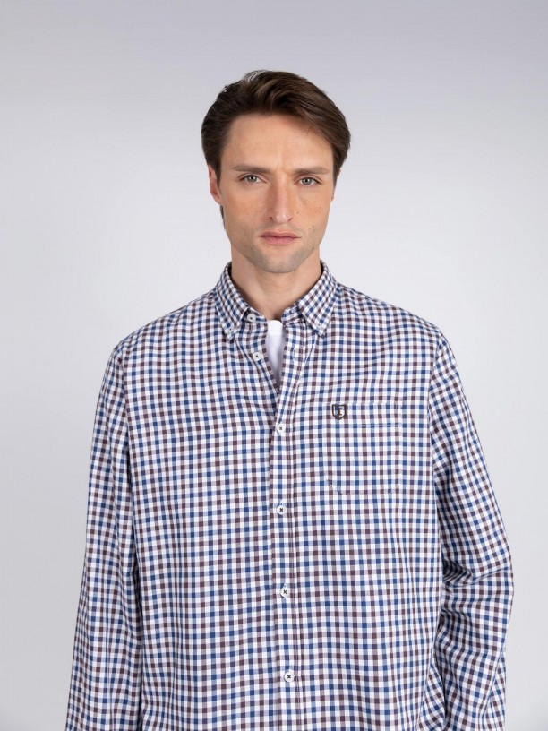 Camisa Casual de Algodn - Estampado de Cuadros