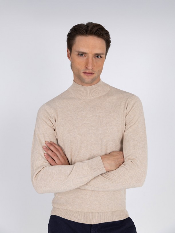 Camisola de meia gola algodo e caxemira