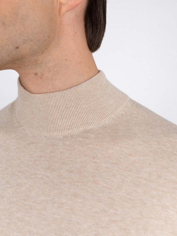 Camisola de meia gola algodo e caxemira