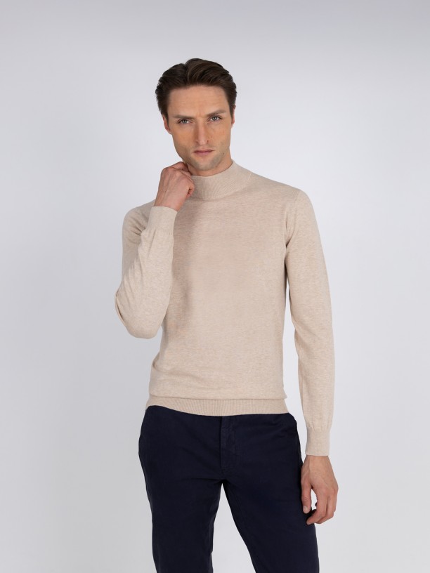 Camisola de meia gola algodo e caxemira