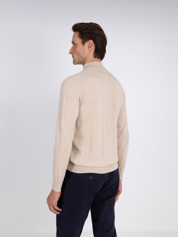 Camisola de meia gola algodo e caxemira
